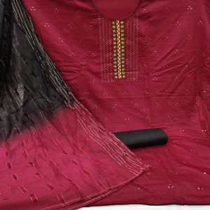 Maroon Casual Wear Embroidered Cotton Dress Material