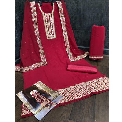 Maroon Casual Wear Embroidered Faux Georgette Salwar Suit