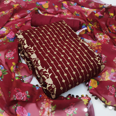 Maroon Casual Wear Embroidered Georgette Dress Material