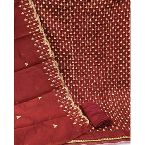 Maroon Casual Wear Embroidered Modal Chanderi Dress Material