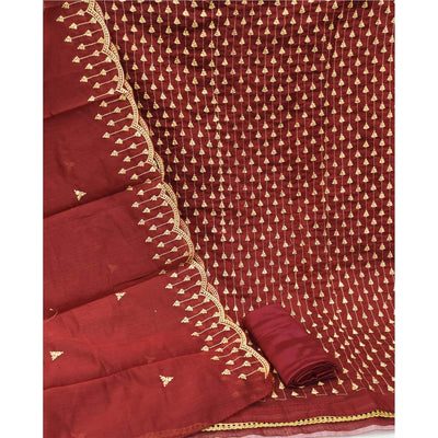 Maroon Casual Wear Embroidered Modal Chanderi Dress Material