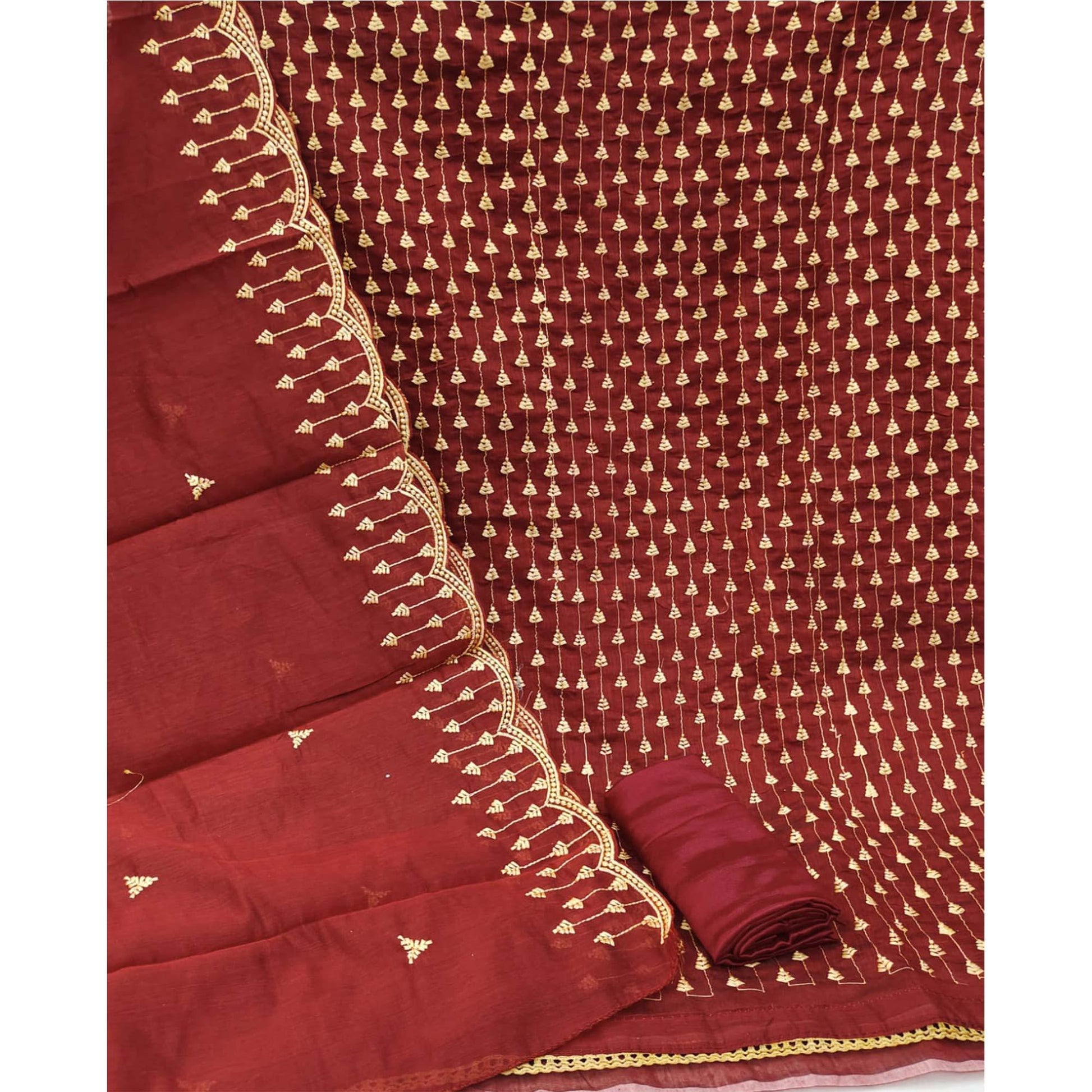 Maroon Casual Wear Embroidered Modal Chanderi Dress Material