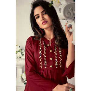 Maroon Casual Wear Embroidered Rayon Maternity Kurti