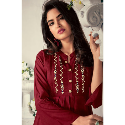 Maroon Casual Wear Embroidered Rayon Maternity Kurti