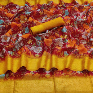 Maroon Casual Wear Floral Digital Printed linen Saree