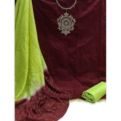 Maroon Casual Wear Floral embellished Handwork Chanderi Dress Material