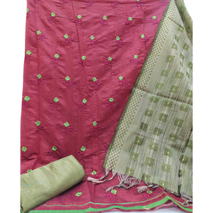 Maroon Casual Wear Floral Embroidered Chanderi Dress Material
