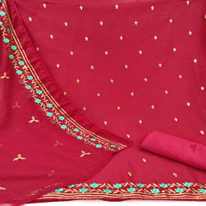 Maroon Casual Wear Floral Embroidery Work Georgette Dress Material