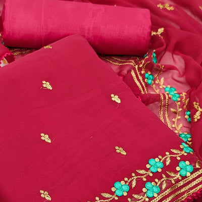 Maroon Casual Wear Floral Embroidery Work Georgette Dress Material