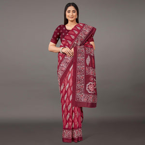 Maroon Casual Wear Floral Printed Art Silk Saree