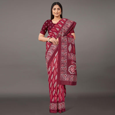 Maroon Casual Wear Floral Printed Art Silk Saree