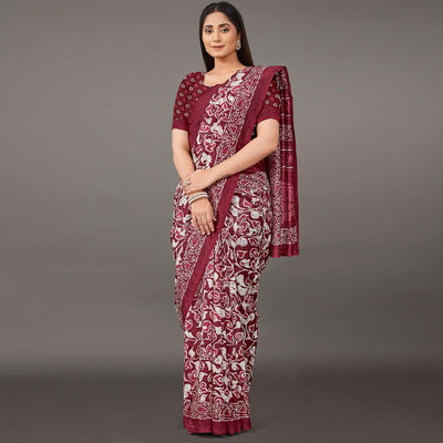 Maroon Casual Wear Floral Printed Art Silk Saree