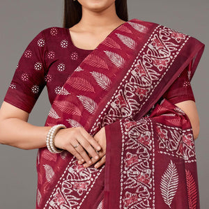 Maroon Casual Wear Floral Printed Art Silk Saree