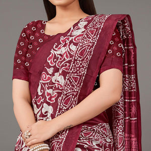 Maroon Casual Wear Floral Printed Art Silk Saree