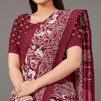 Maroon Casual Wear Floral Printed Art Silk Saree