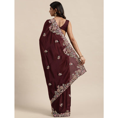 Maroon Casual Wear Floral Printed Silk Saree