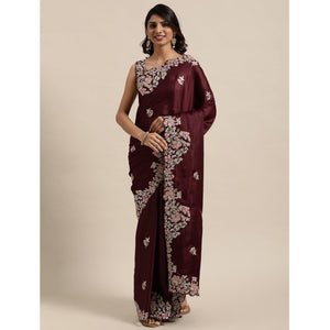 Maroon Casual Wear Floral Printed Silk Saree