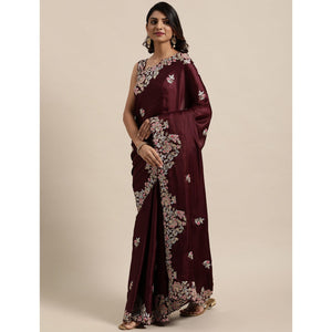 Maroon Casual Wear Floral Printed Silk Saree