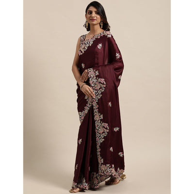 Maroon Casual Wear Floral Printed Silk Saree