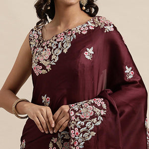 Maroon Casual Wear Floral Printed Silk Saree