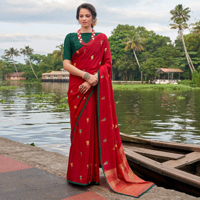 Maroon Casual Wear Foil Printed Chiffon Saree