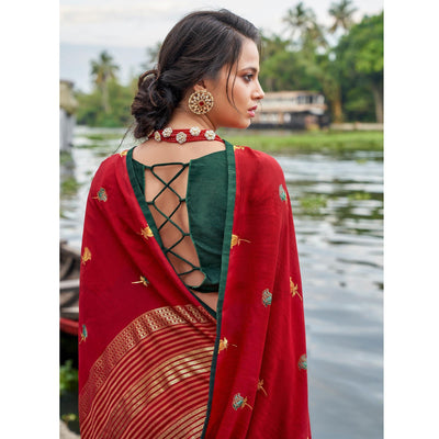 Maroon Casual Wear Foil Printed Chiffon Saree