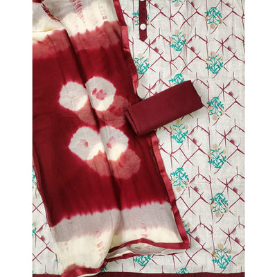Maroon Casual Wear Foil Printed Jute Dress Material