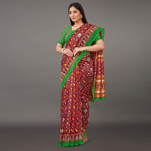 Maroon Casual Wear Geometric Printed Art Silk Saree