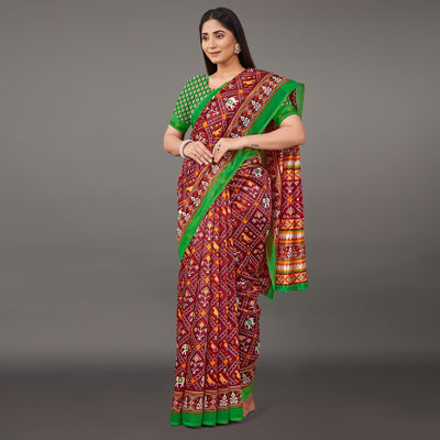 Maroon Casual Wear Geometric Printed Art Silk Saree