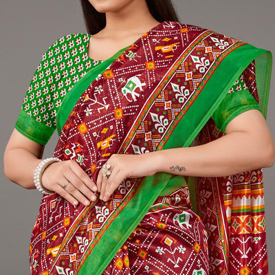 Maroon Casual Wear Geometric Printed Art Silk Saree