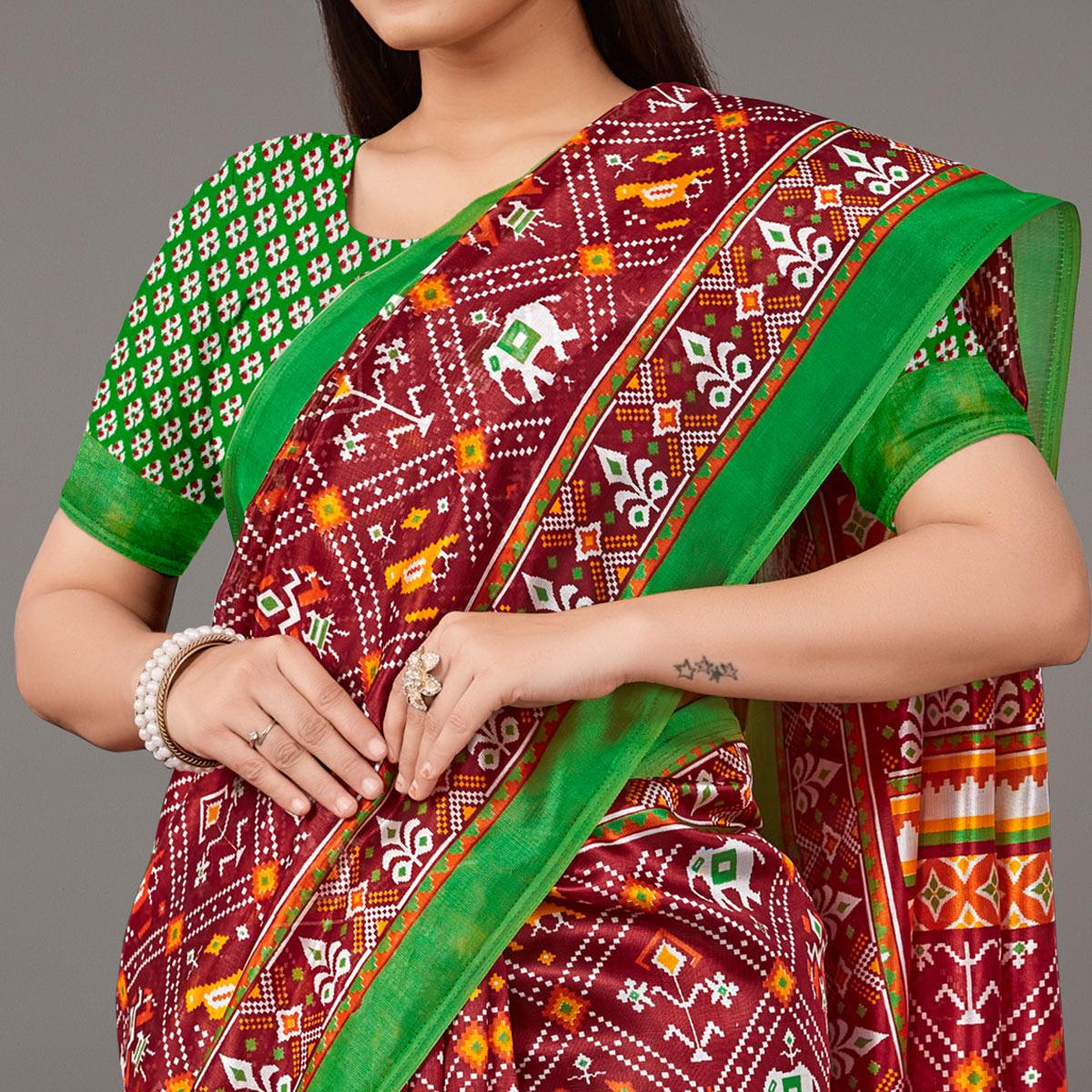 Maroon Casual Wear Geometric Printed Art Silk Saree