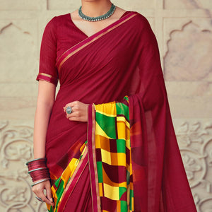 Maroon Casual Wear Geometric Printed Heavy Micro Saree