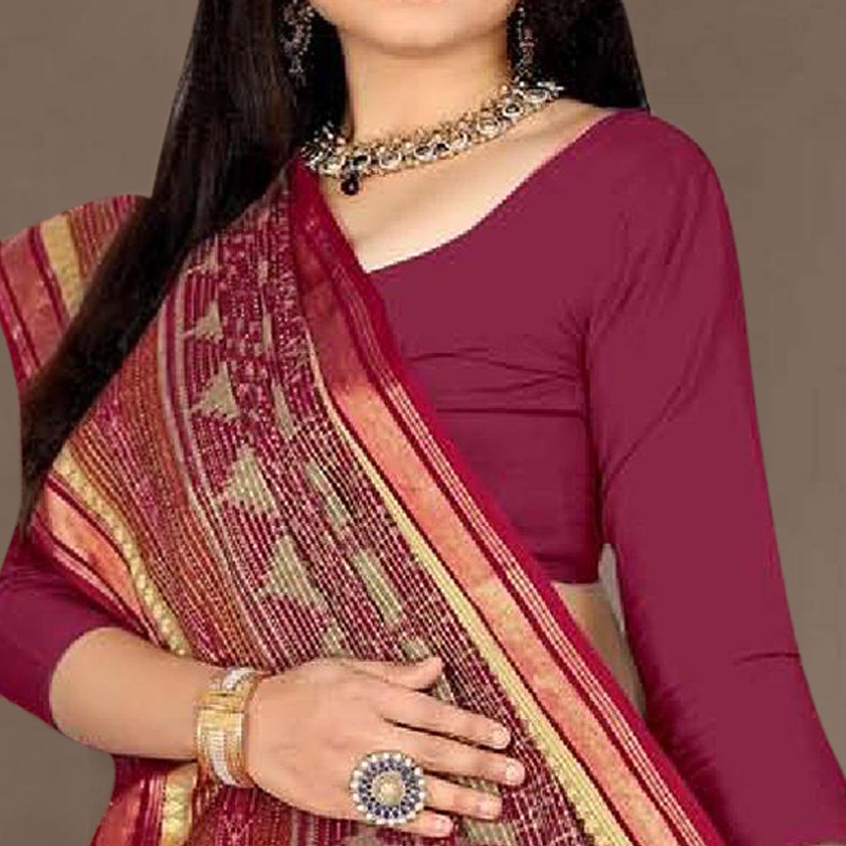 Maroon Casual Wear Ikkat Printed Cotton Silk Saree
