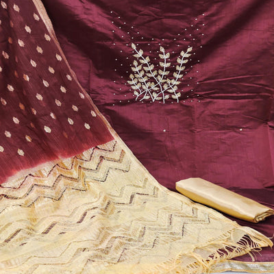 Maroon Casual Wear Pearl Handwork Modal Silk  Dress Material