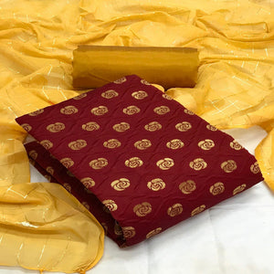 Maroon Casual Wear Printed Banarasi Silk Dress Material