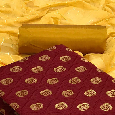 Maroon Casual Wear Printed Banarasi Silk Dress Material
