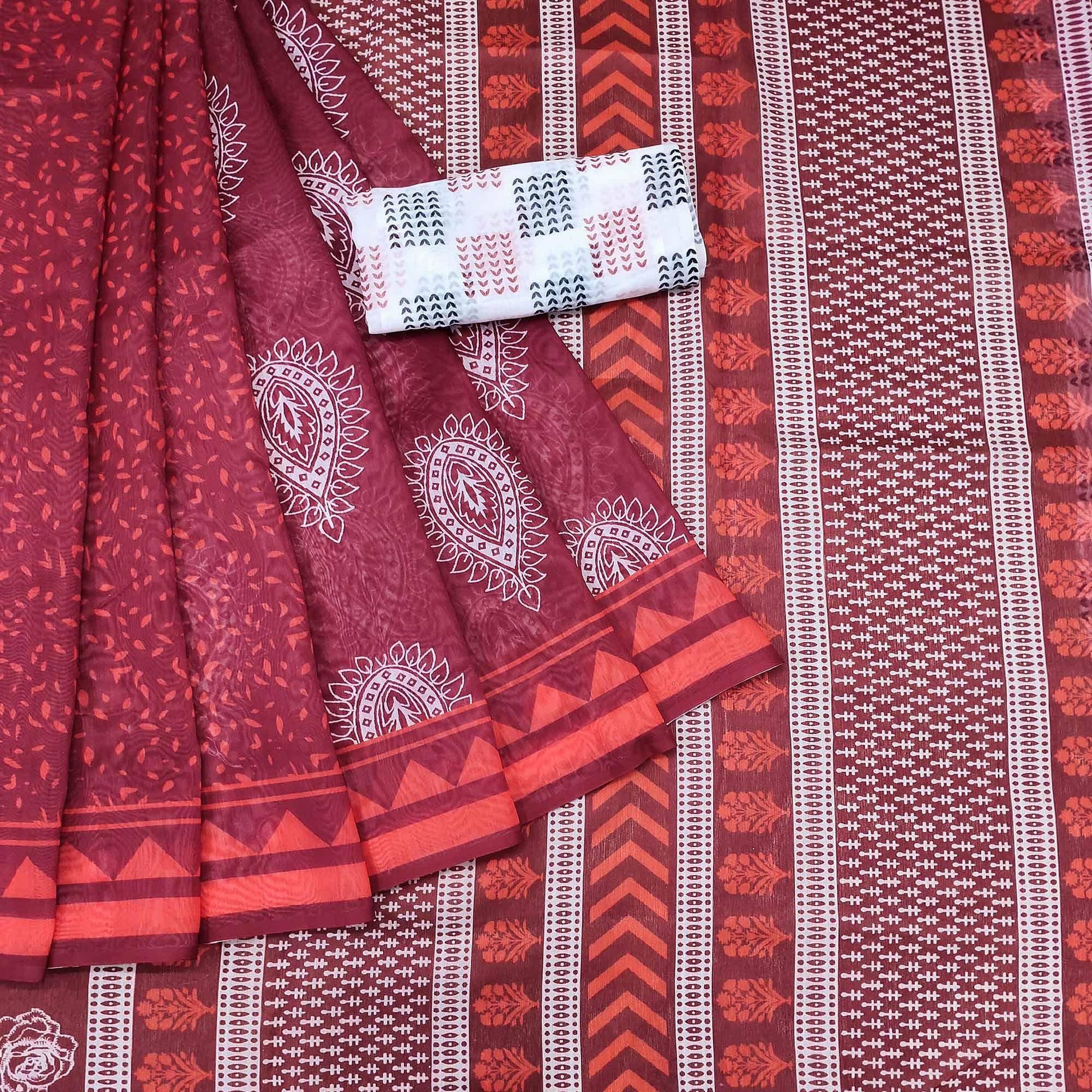 Maroon Casual Wear Printed Chanderi Saree