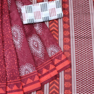 Maroon Casual Wear Printed Chanderi Saree