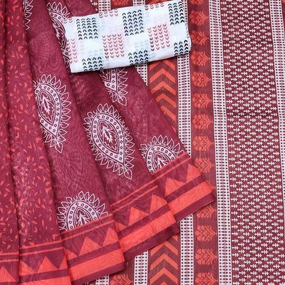 Maroon Casual Wear Printed Chanderi Saree