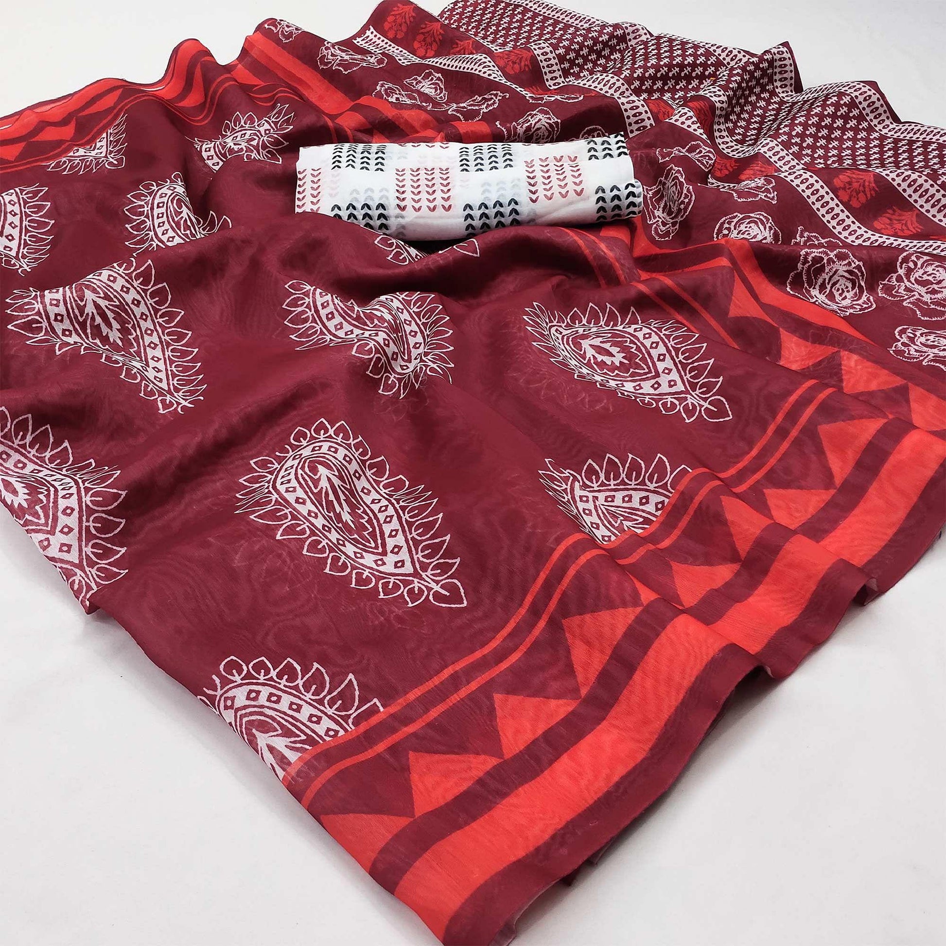 Maroon Casual Wear Printed Chanderi Saree