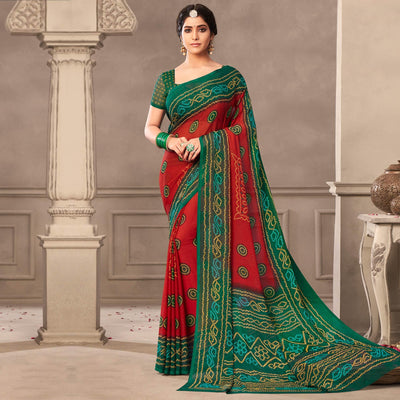 Maroon Casual Wear Printed Chiffon Saree
