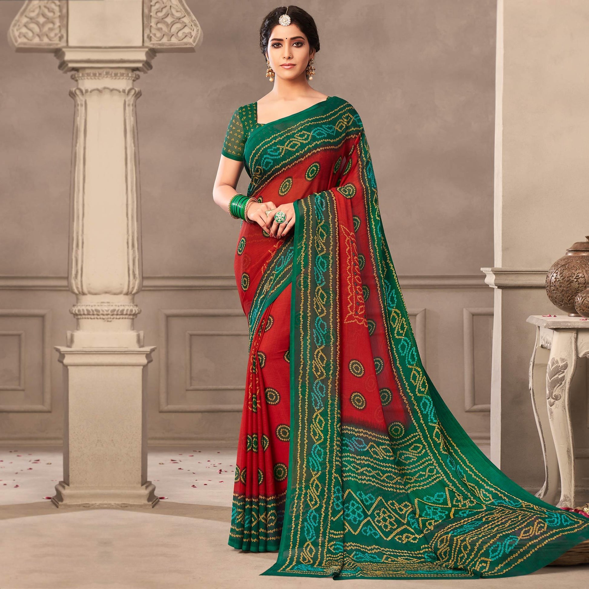 Maroon Casual Wear Printed Chiffon Saree
