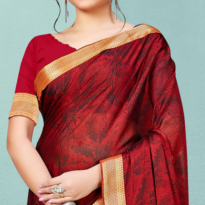 Maroon Casual Wear Printed  Chiffon Saree With Banarasi Lace