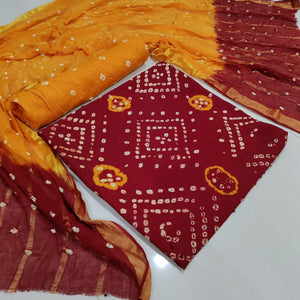 Maroon Casual Wear Printed Cotton Dress Material