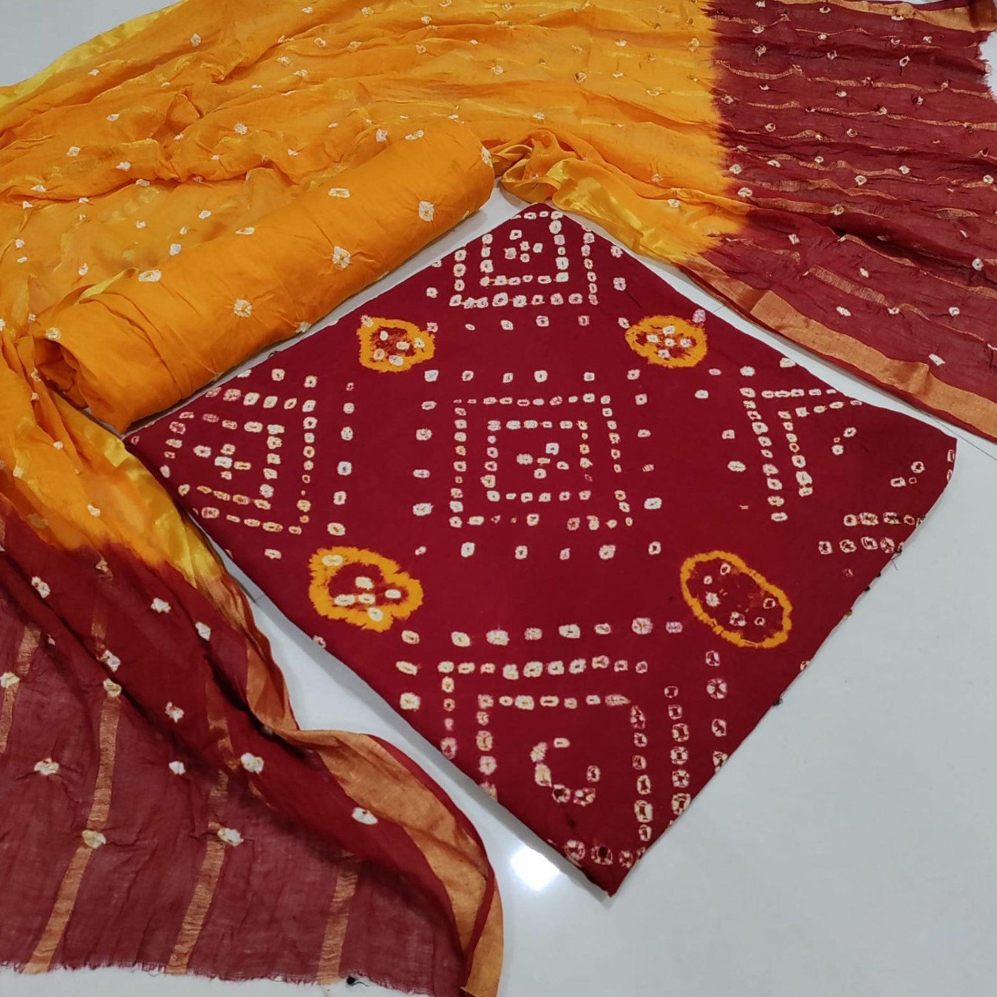 Maroon Casual Wear Printed Cotton Dress Material