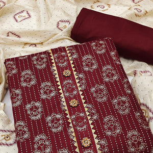 Maroon Casual Wear Printed Cotton Dress Material