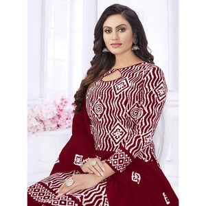 Maroon Casual Wear Printed Cotton Dress Material