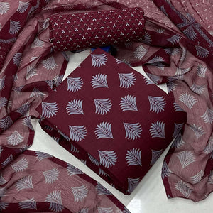 Maroon Casual Wear Printed Cotton Patiala Suit
