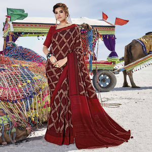 Maroon Casual Wear Printed Cotton Silk Saree