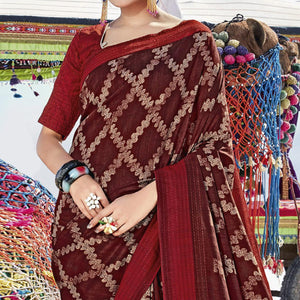 Maroon Casual Wear Printed Cotton Silk Saree